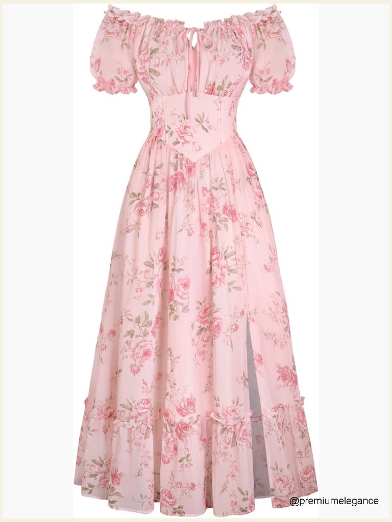 Ruffled Floral Corset Dress A-Line Midi Summer Cottagecore